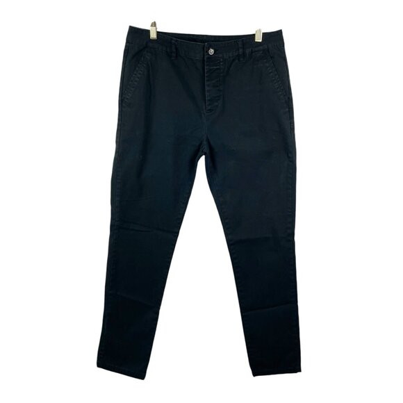 Asos Pants Mens 33 Waist 32 Length Black Button Fly Straight Leg Flat Front - Picture 1 of 12